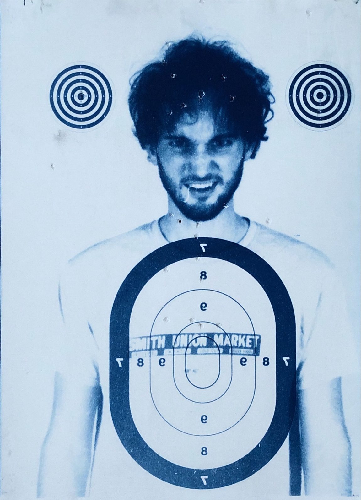 Cyanotype: portrait surrounded by duck targets